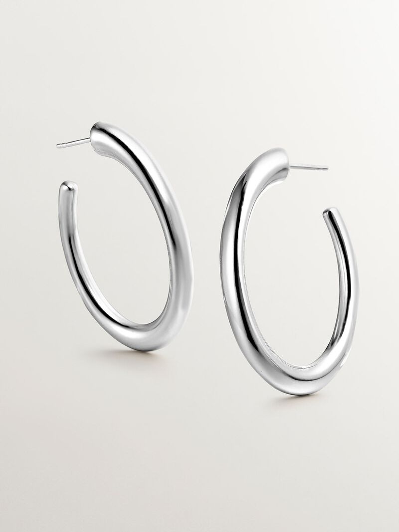 Large 925 silver hoop earrings with an oval shape image number 4