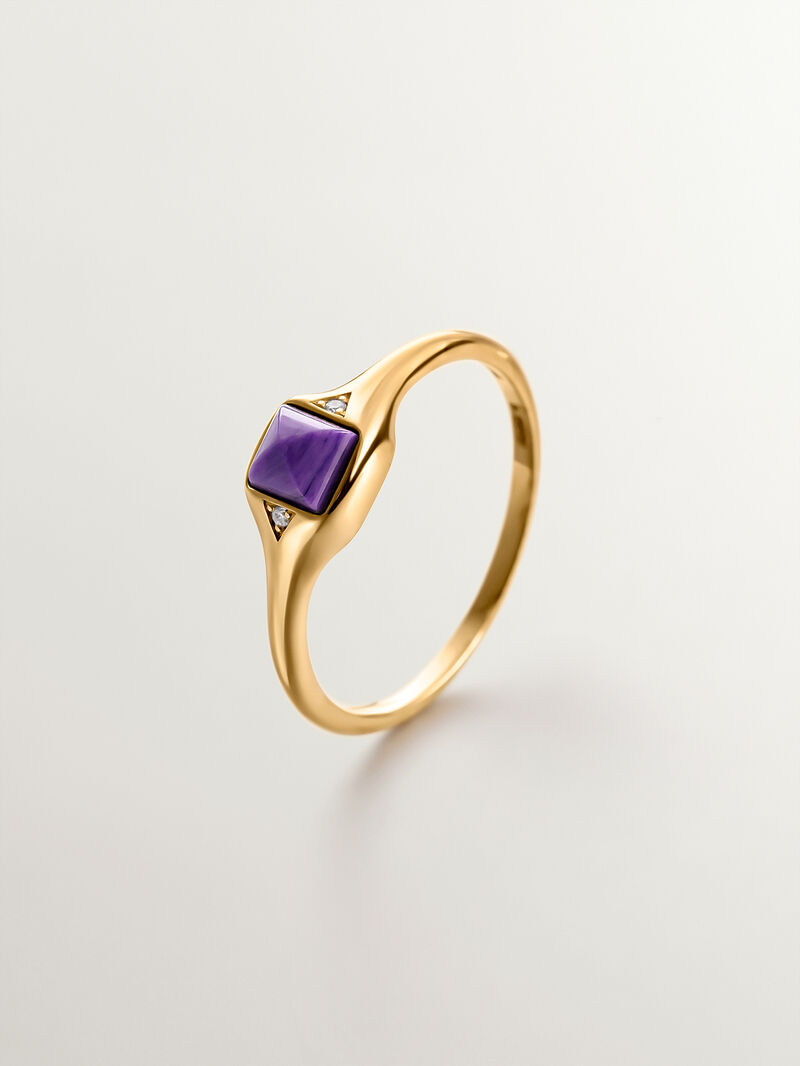 9K Yellow Gold Signet Ring with Purple Charoite image number 0