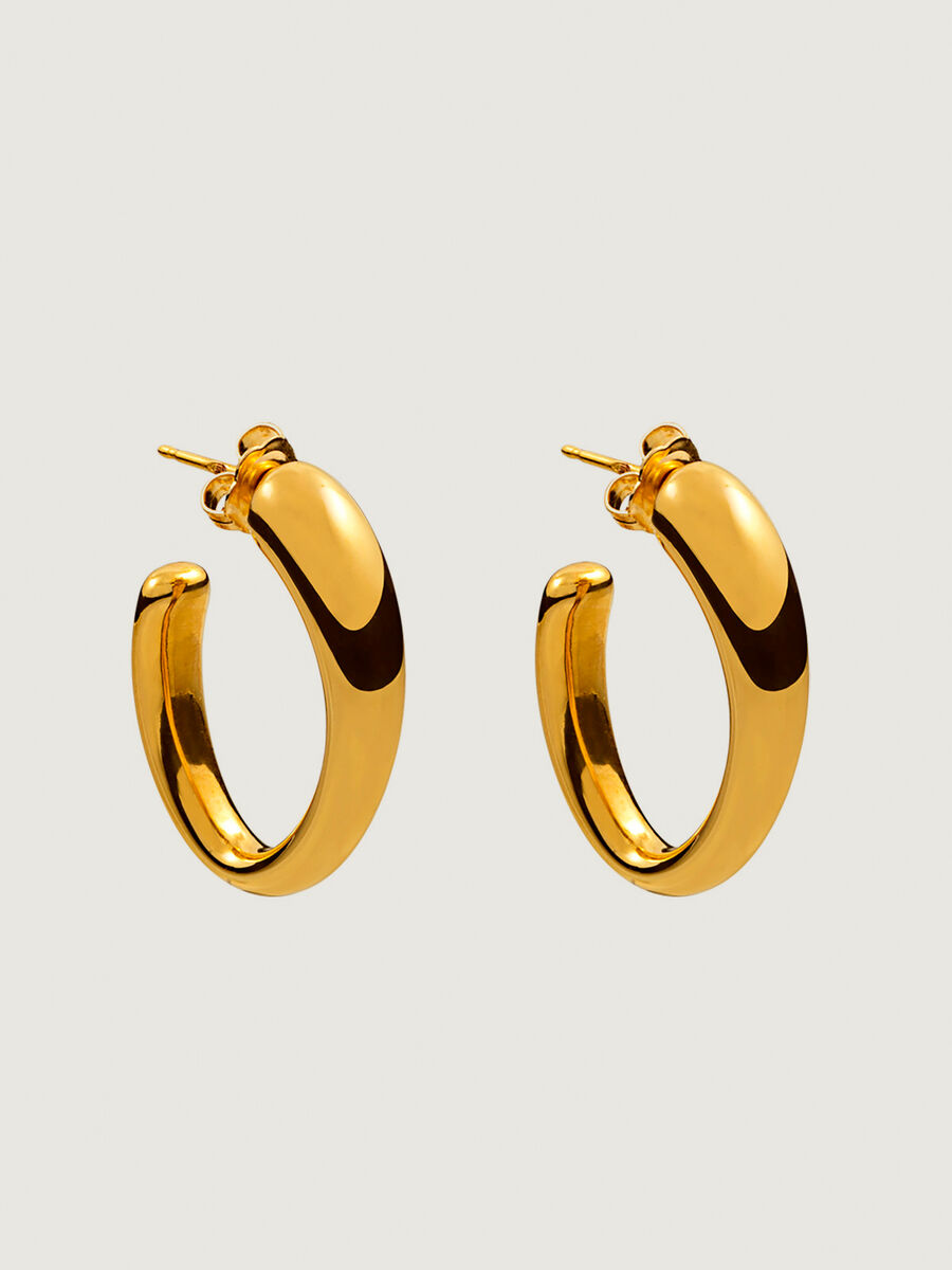 Boucles d'oreilles ovales moyennes argent plaqué or , J00800-02, hi-res