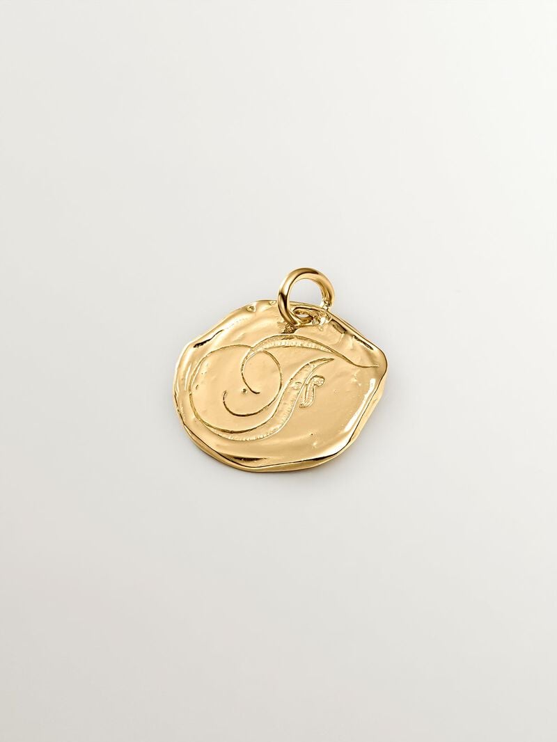 Handcrafted charm made of 925 silver, bathed in 18K yellow gold with initial F. image number 0