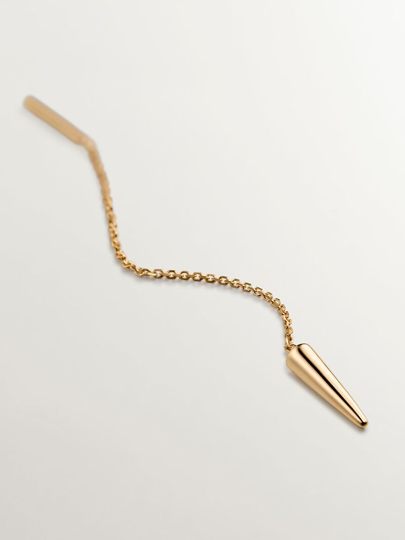 Individual 9K yellow gold earring with chain and spike. image number 2