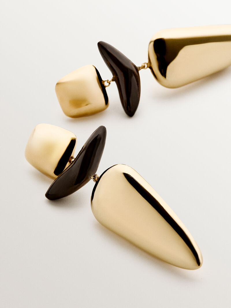 18K yellow gold plated 925 silver earrings with ebony image number 4