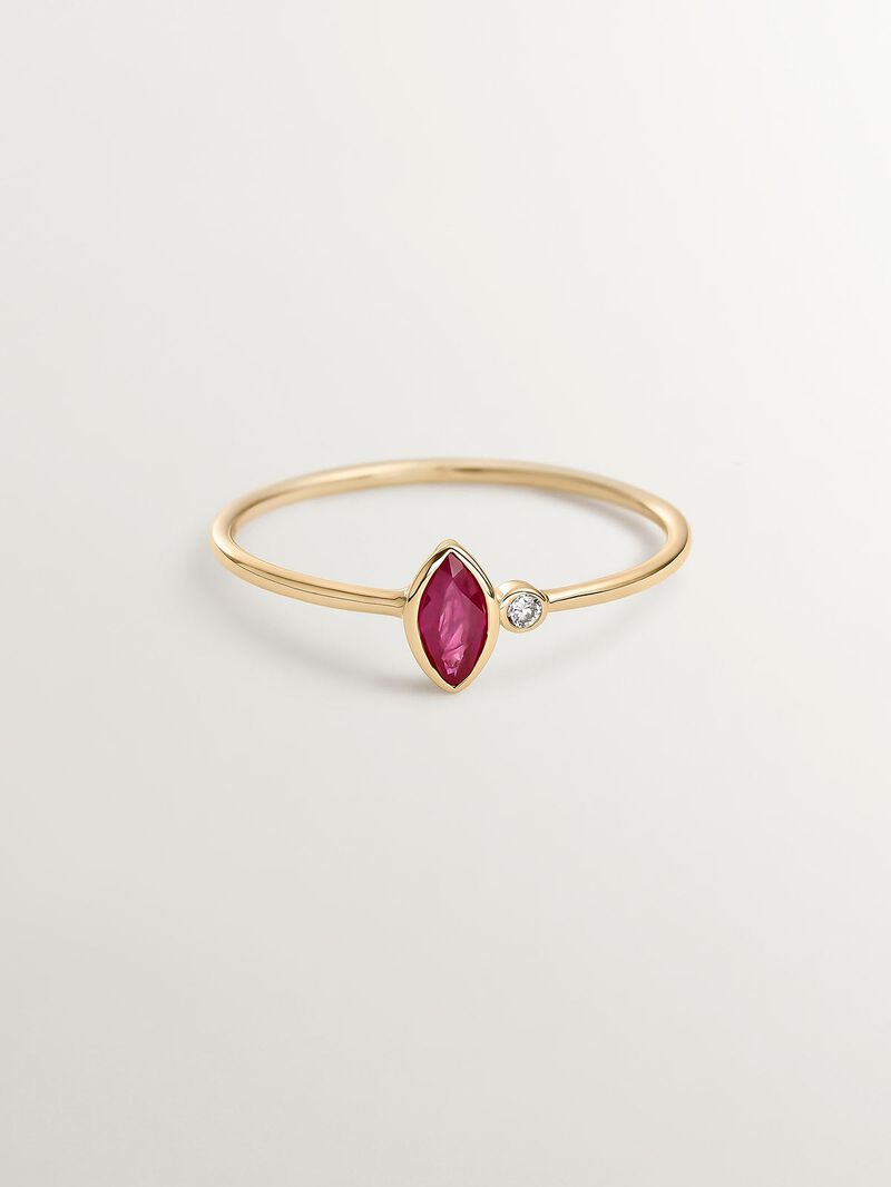 9K Yellow Gold Ring with Ruby and Diamond image number 2