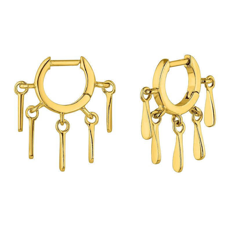 Gold plated geometric pendant motifs hoop earrings , J04598-02, hi-res