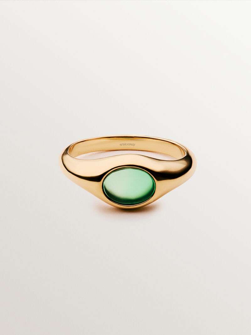 Signet style ring in 18K yellow gold plated 925 silver with central green onyx. image number 2
