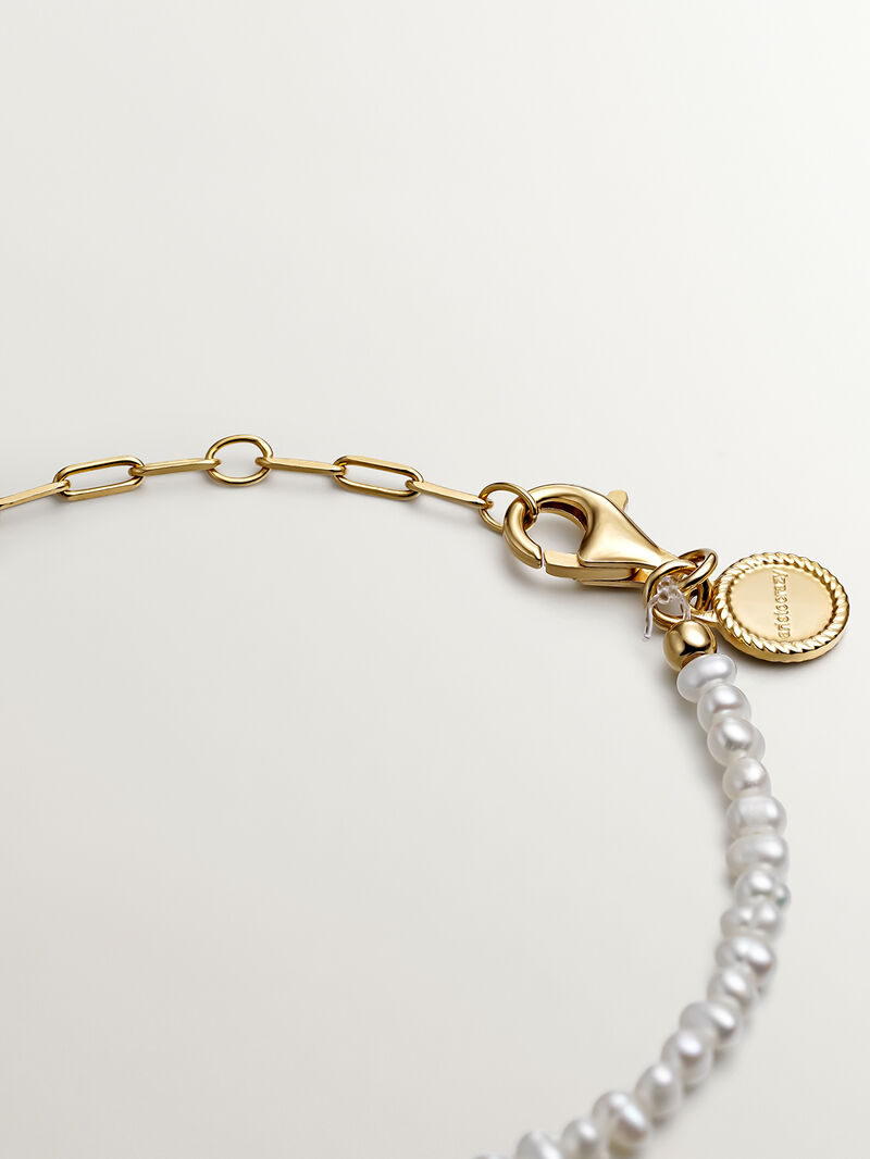 925 silver link necklace in 18k yellow gold with pearls image number 3