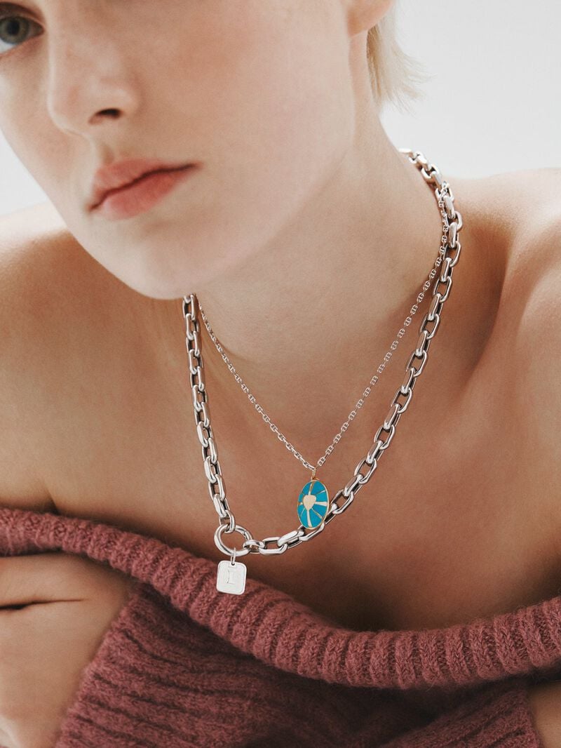925 silver charm bathed in a yellow gold of 18K medal with a heart and turquoise enamel image number 5