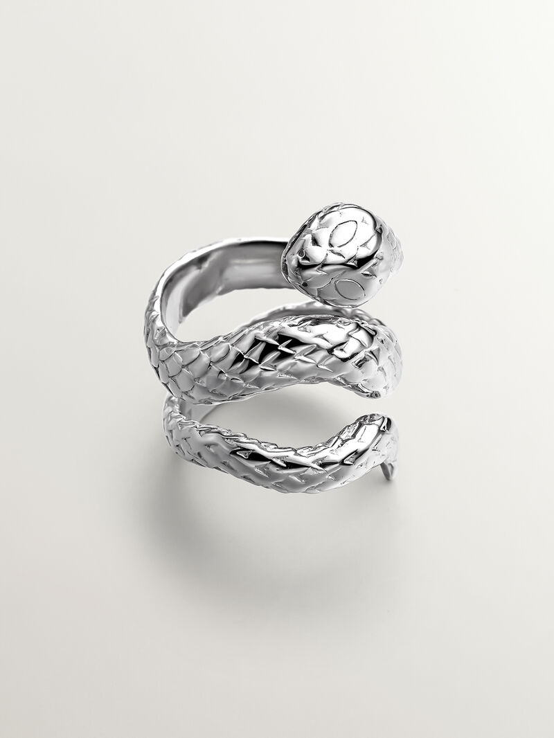 Wide 925 silver ring in the shape of a snake. image number 2