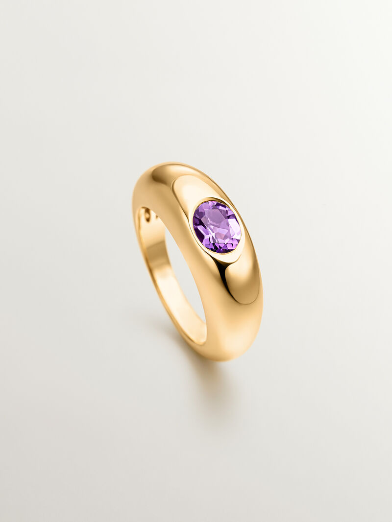 18K yellow gold plated 925 silver ring with purple amethyst image number 4