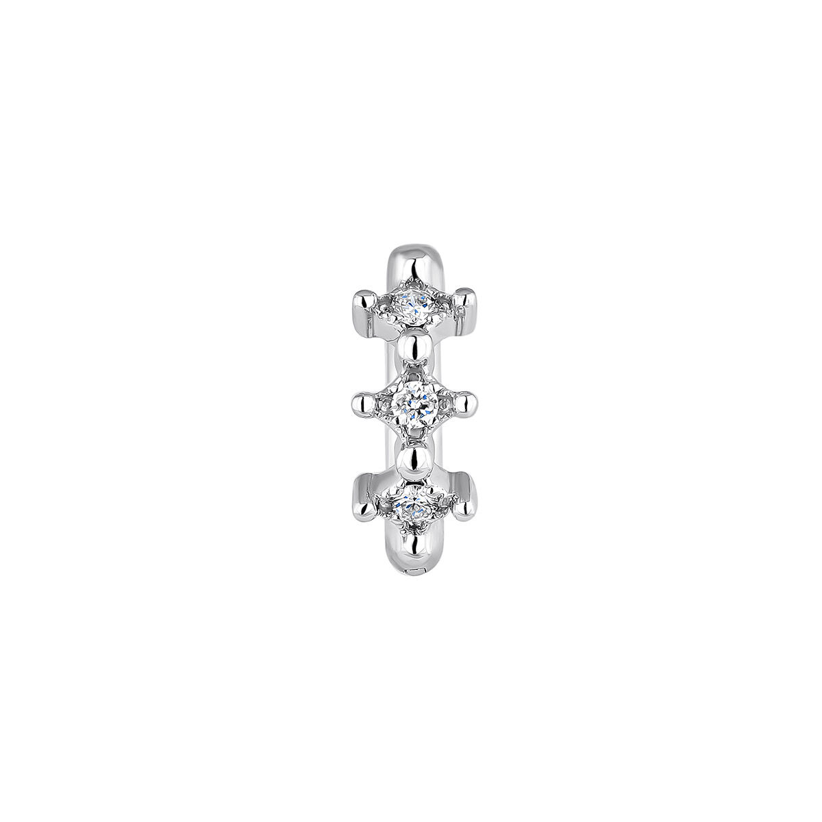 Boucle d'oreille piercing créole trois diamants or blanc 9 ct , J04491-01-H, mainproduct