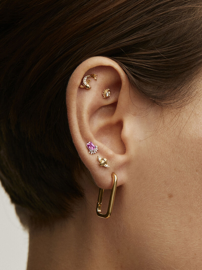 18K yellow gold chaton piercing with diamond image number 5