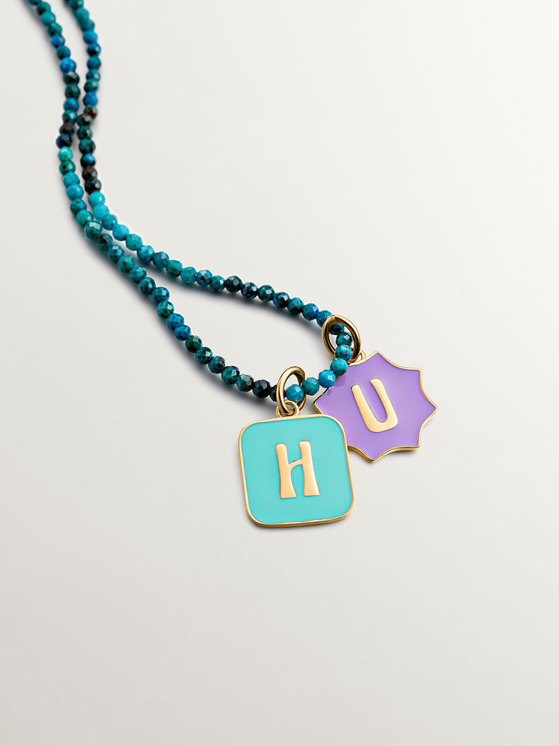 18K yellow gold plated 925 sterling silver charm with initial U and lilac star shaped enamel image number 4