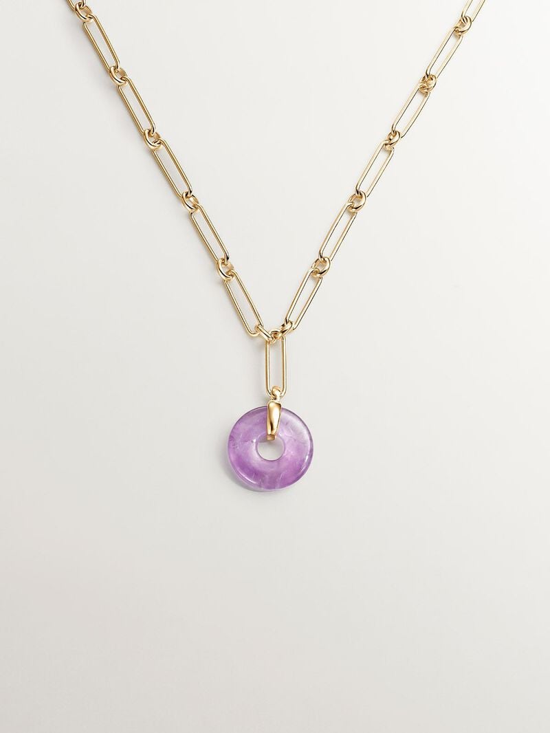 925 Silver necklace dipped in 18K yellow gold with pink amethyst image number 0