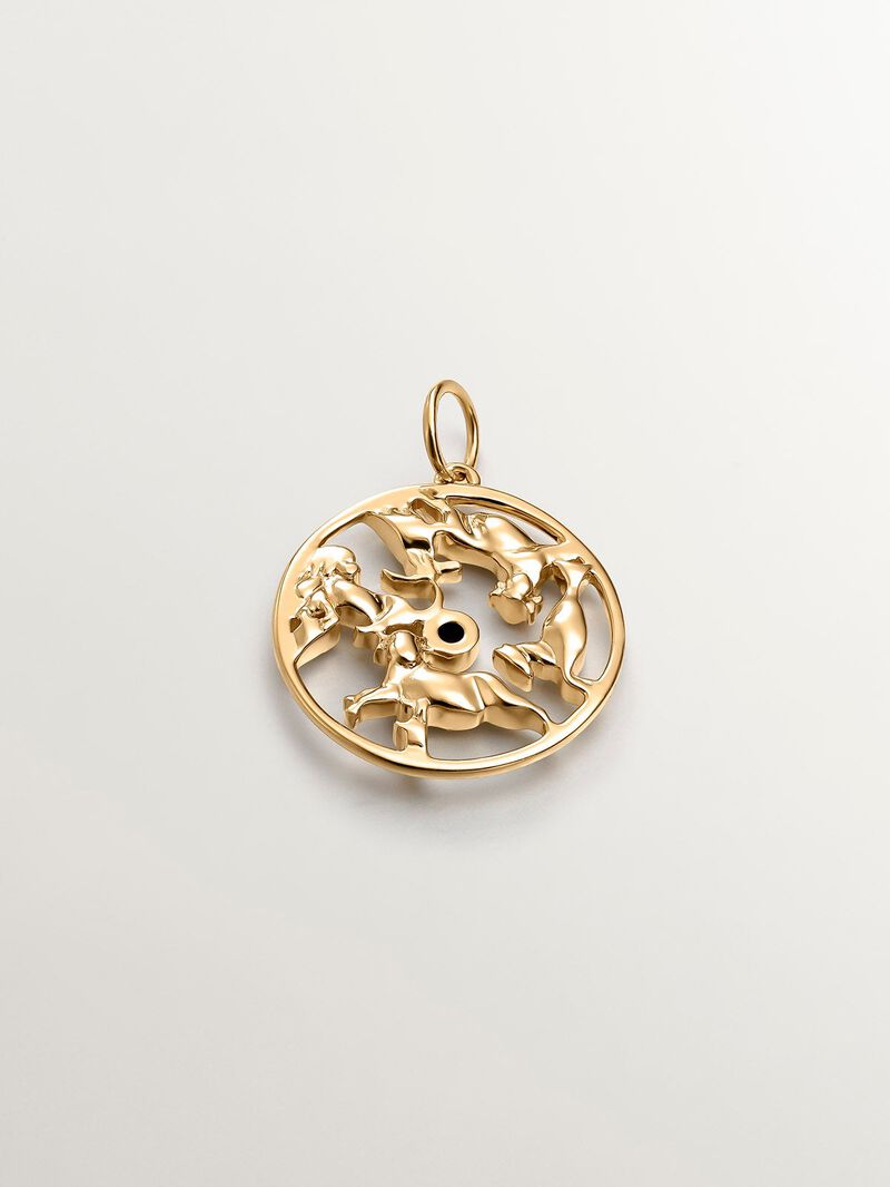 925 silver charm bathed in 18k yellow gold with black spinel and animals image number 2