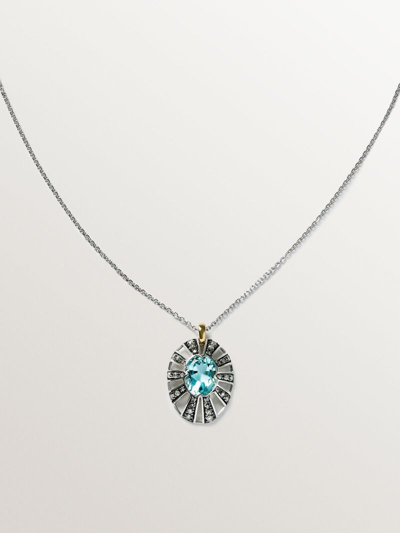 9K White and Yellow Gold Pendant with Blue Topaz and Diamonds image number 0