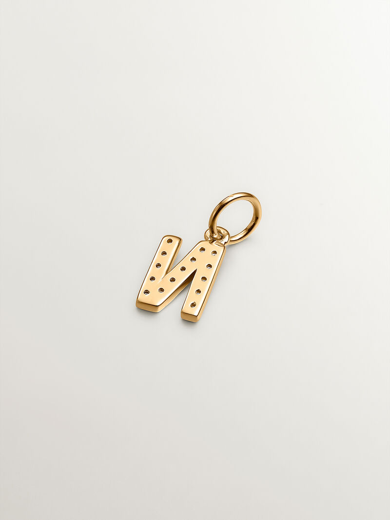 925 Silver charm bathed in 18K yellow gold and white topaz initial N image number 2