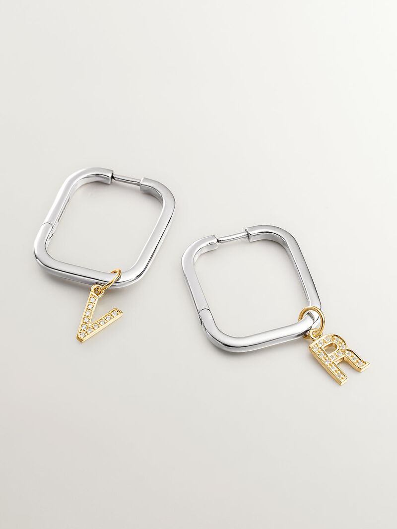 925 Silver charm bathed in 18K yellow gold with white topazes initial R image number 2