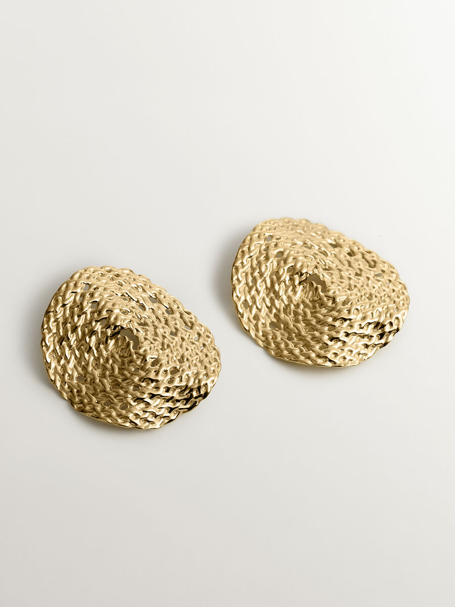 Large round gold plated wicker earrings , J04415-02, hi-res