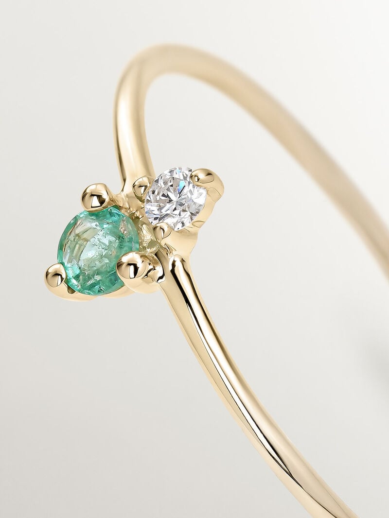 9K Yellow Gold Ring with Emerald and Diamond image number 4