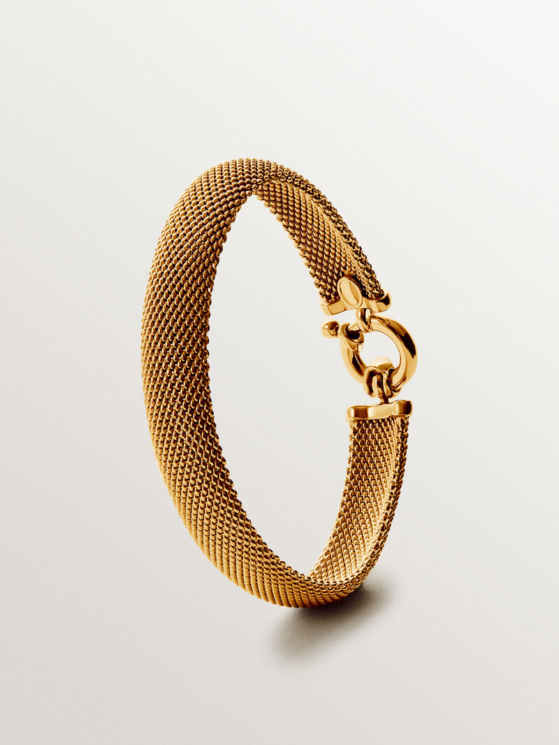 Rigid 18K yellow gold plated 925 silver bracelet with mesh image number 2