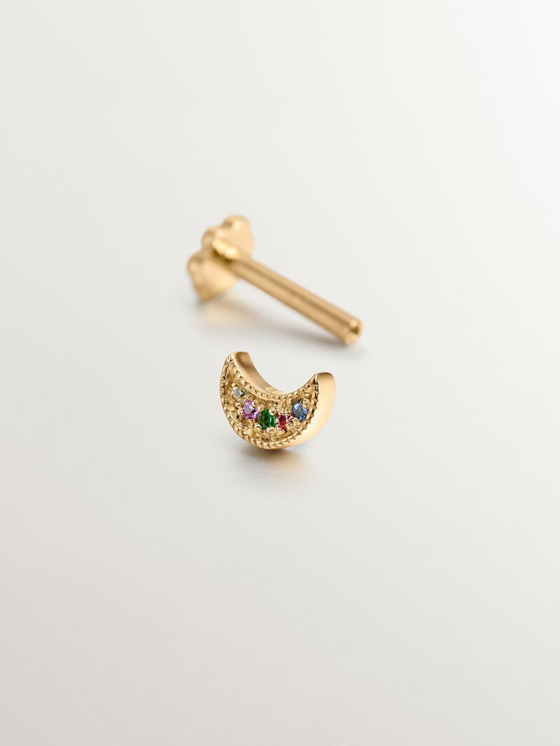 18K yellow gold piercing with multicolor sapphires and moon shape. image number 4