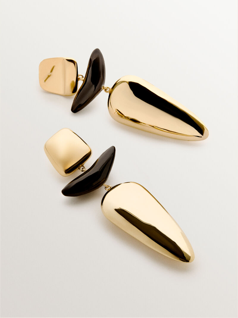 18K yellow gold plated 925 silver earrings with ebony image number 2