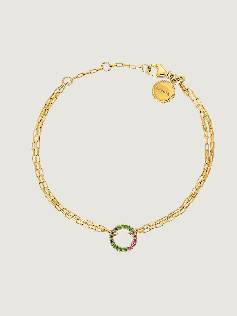 925 Silver Forza link bracelet bathed in 18K yellow gold with a multicolor stone ring image number 0