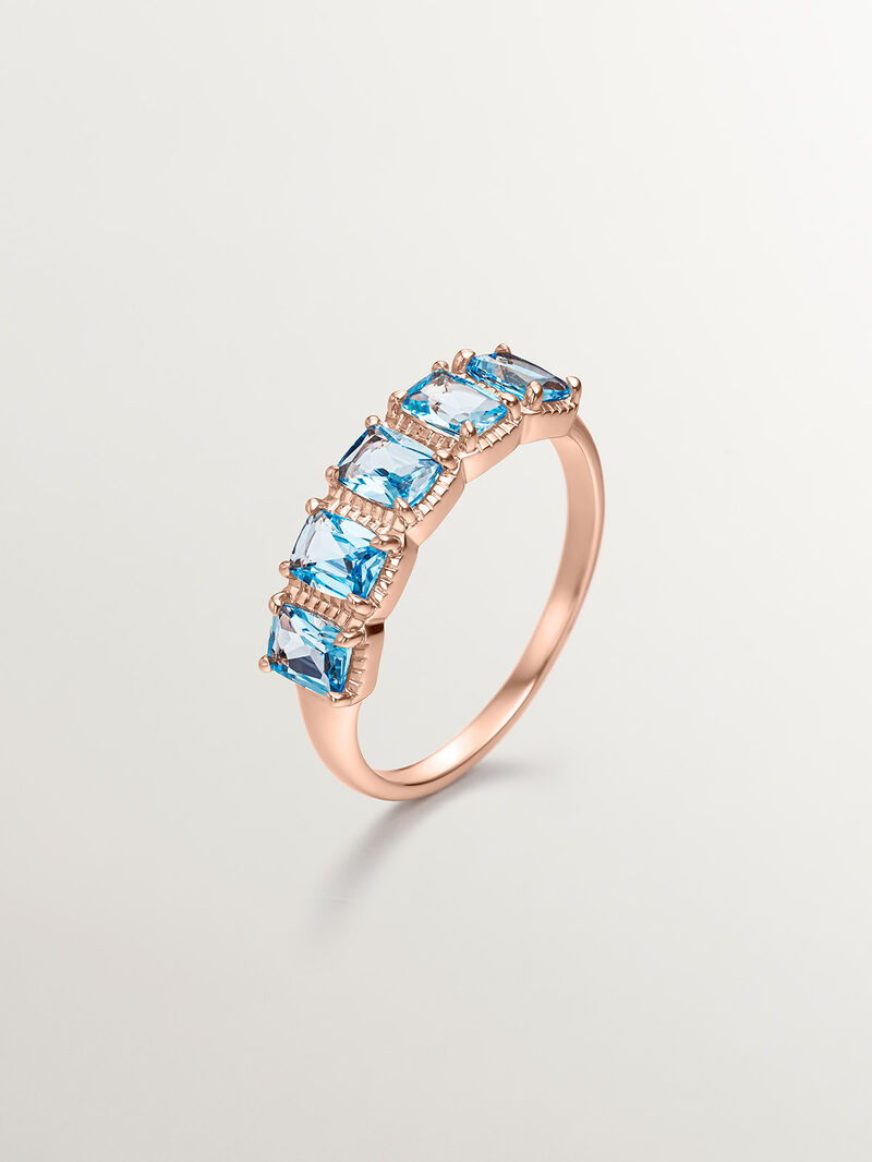 931 Silver ring coated in 18K rose gold with Swiss blue topaz. image number 0