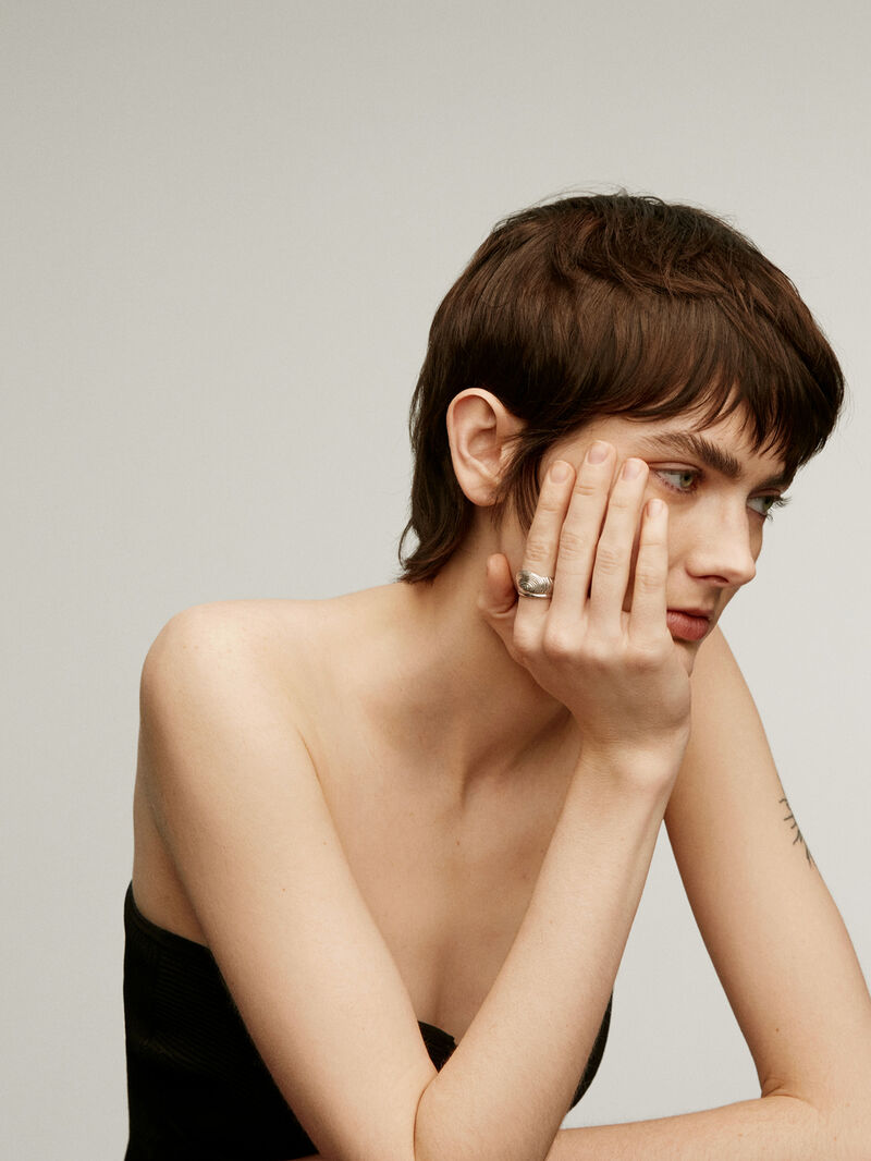 Wide 925 silver ring with embossing and irregular shape. image number 3