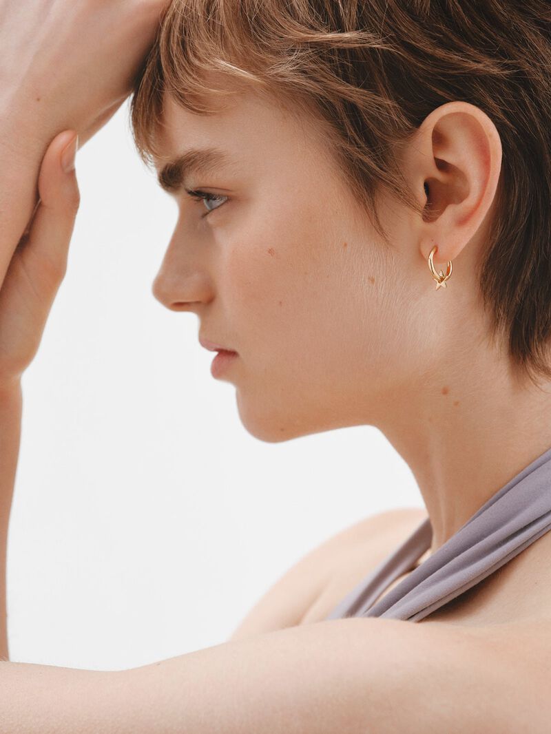 Small hoop earrings made of 925 silver, bathed in 18K gold with a star. image number 1