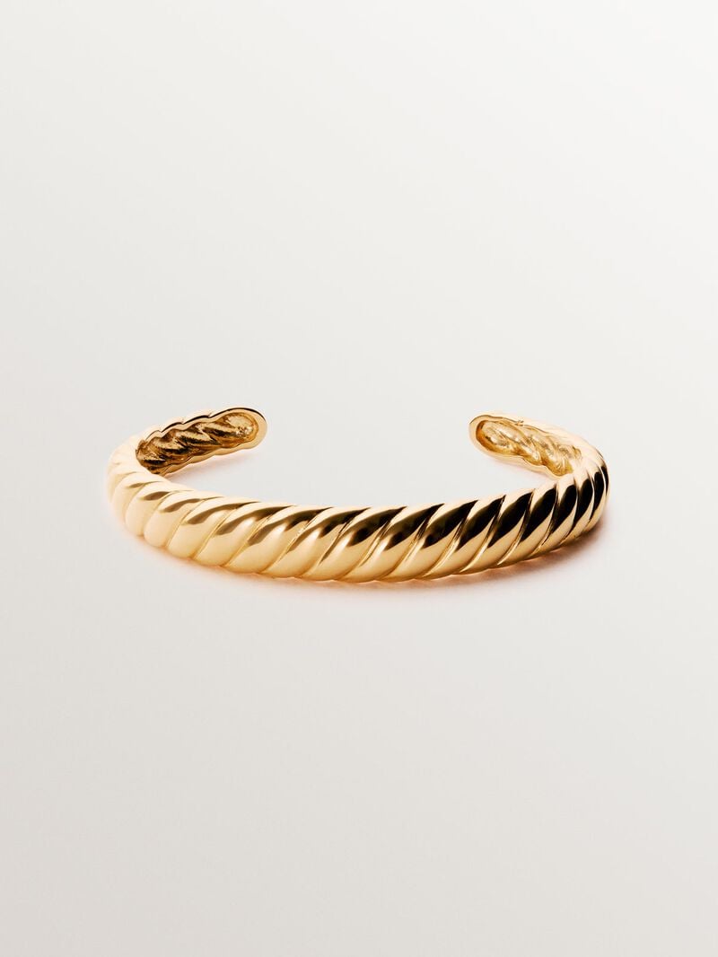 Rigid 18K yellow gold plated 925 silver bracelet with texture image number 0