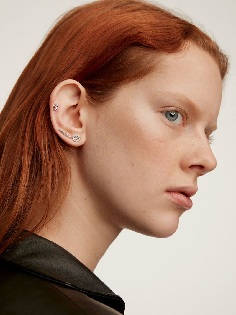 925 Silver Climber Earrings with White Sapphires image number 5