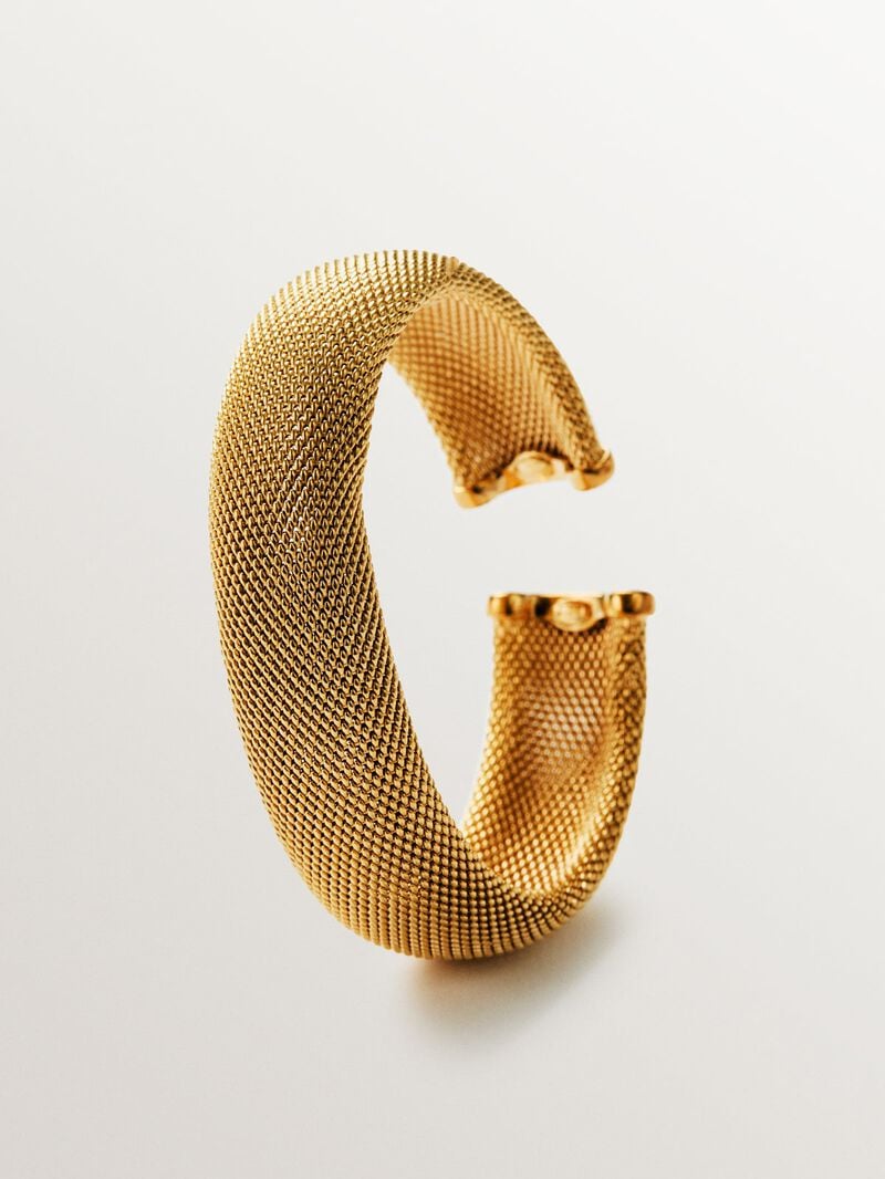 Rigid 18K yellow gold plated 925 silver bracelet open and with mesh image number 2