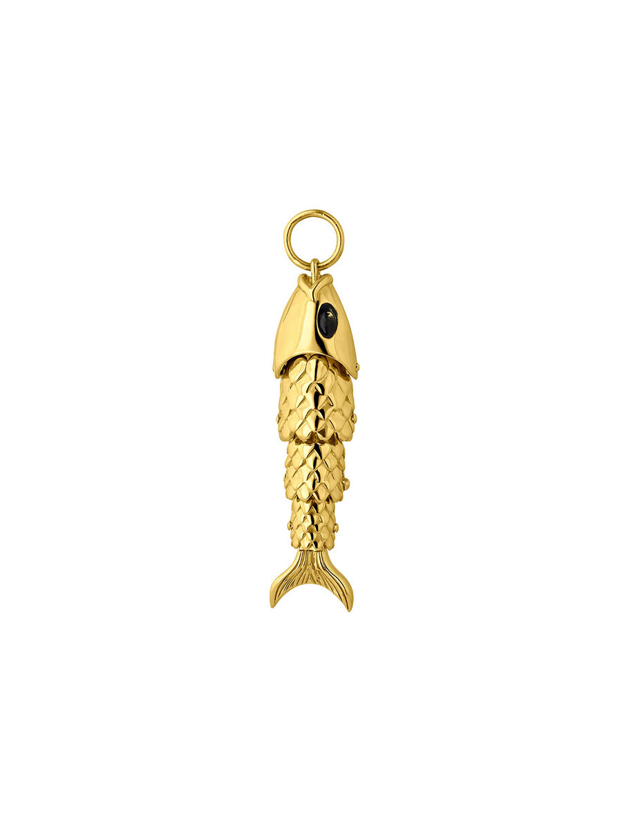 Fish charm in 18k yellow gold-plated silver with black enamel, J05203-02-BLKENA, hi-res