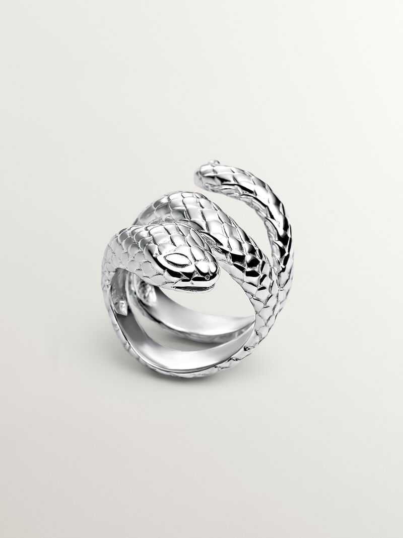 Wide 925 silver ring in the shape of a snake. image number 0