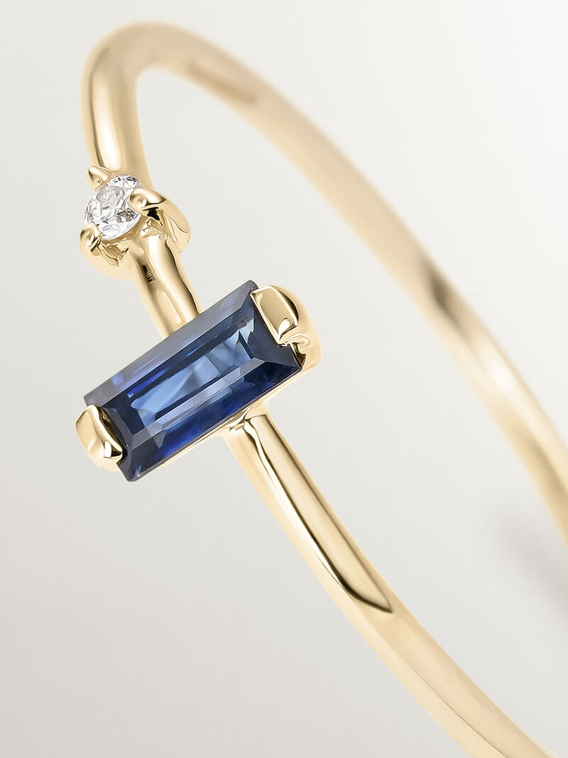 9K Yellow Gold Solitaire Ring with Blue Sapphire and Diamond image number 4
