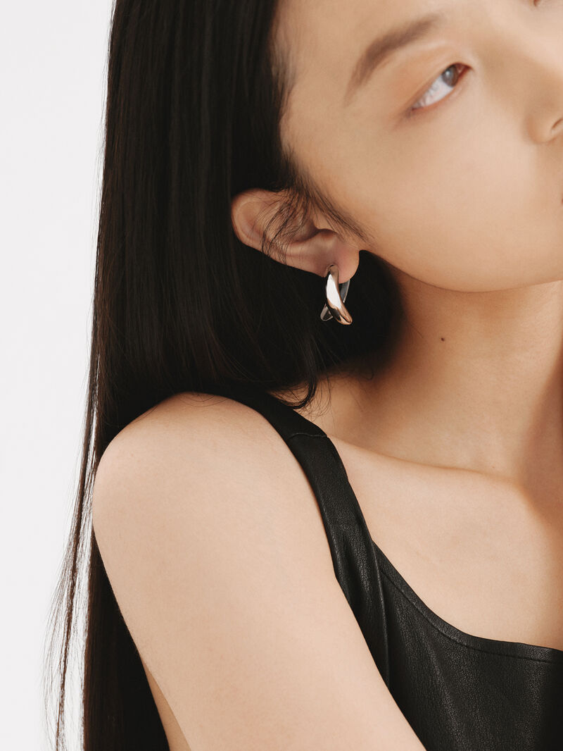 925 silver hoop earrings with zircons suspended in resin image number 5
