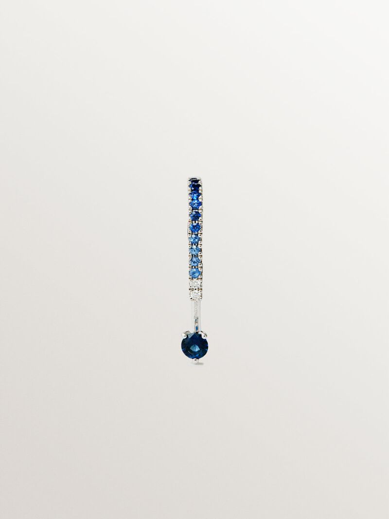 9K white gold single earring with blue sapphires and diamonds image number 0