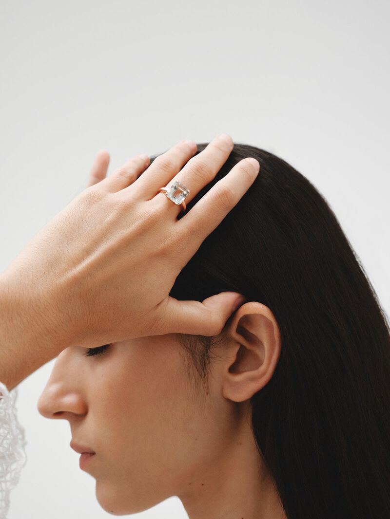 18K rose gold plated 925 silver ring with green quartz image number 3