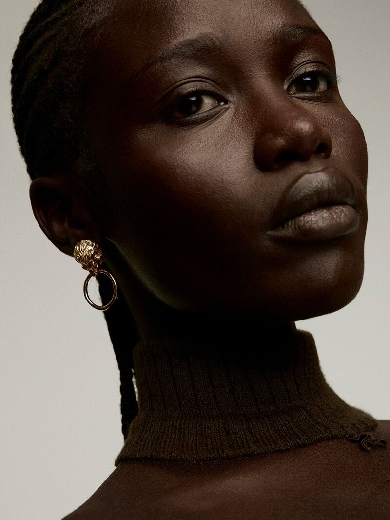 925 Silver earrings bathed in 18K yellow gold with hoop and lion's head. image number 1