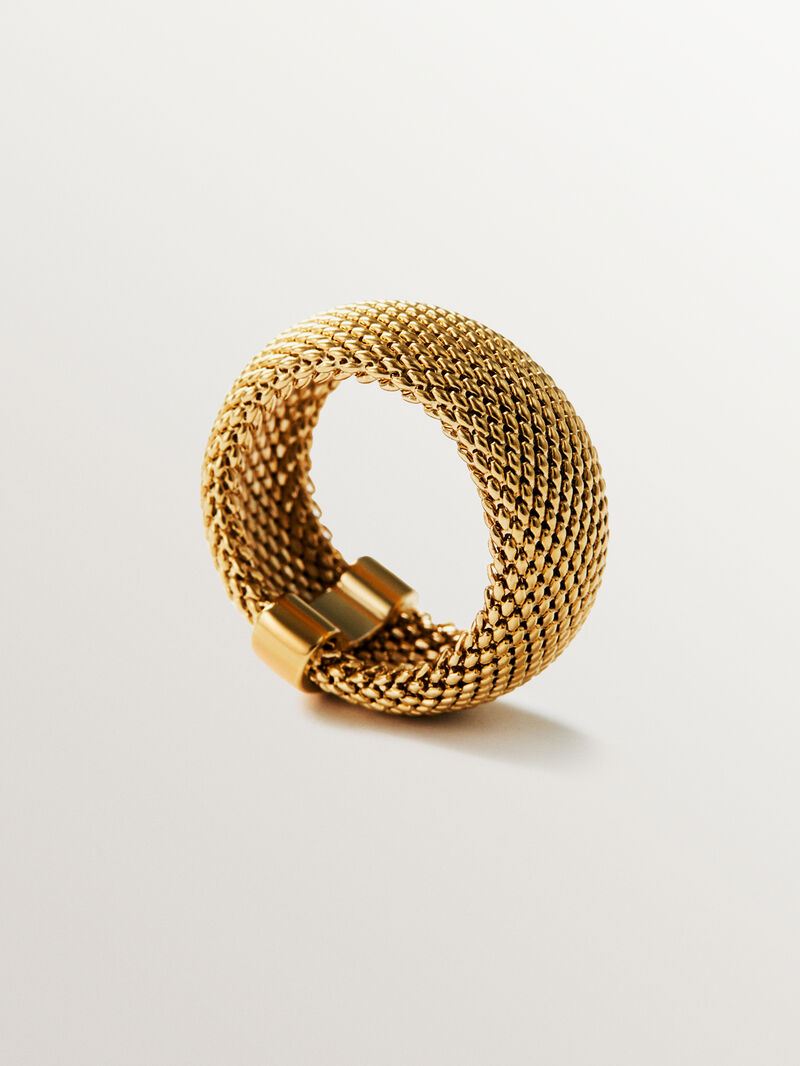 Rigid 18K yellow gold plated 925 silver ring with mesh image number 4