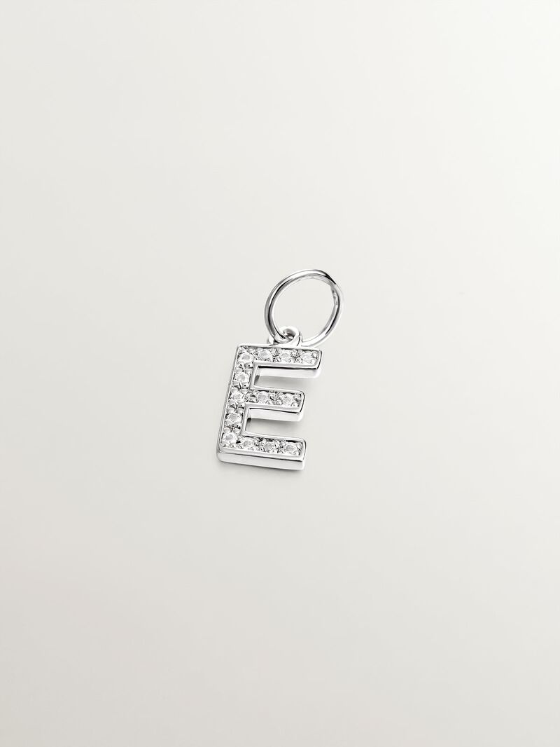 925 Silver Charm and White Topaz Initial E image number 0