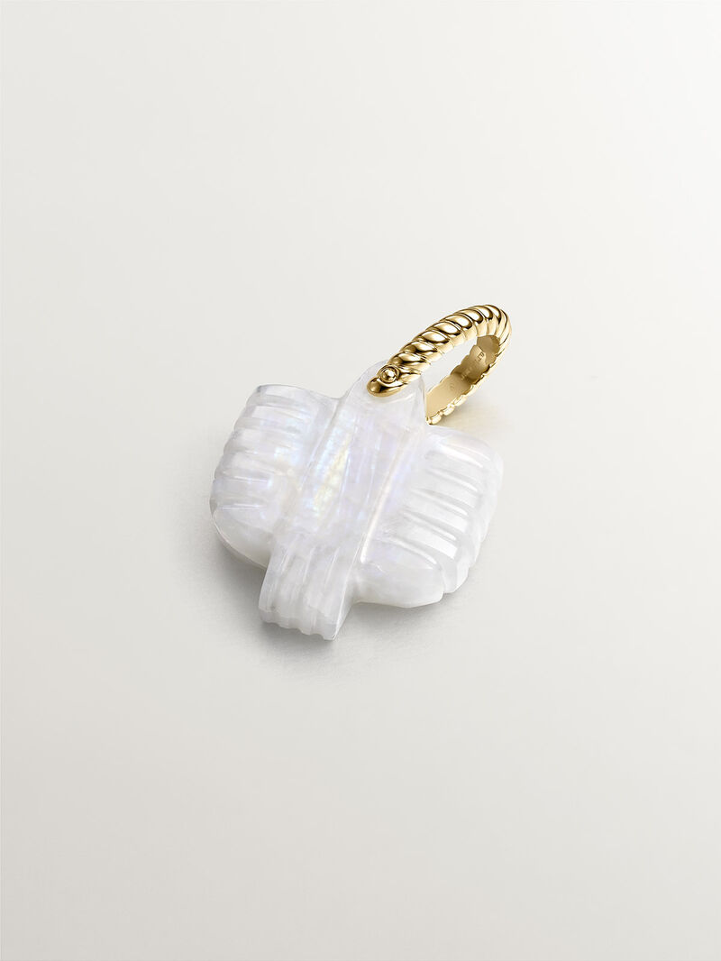 Luna stone charm with 925 silver ring bathed in 18K yellow gold shaped image number 0