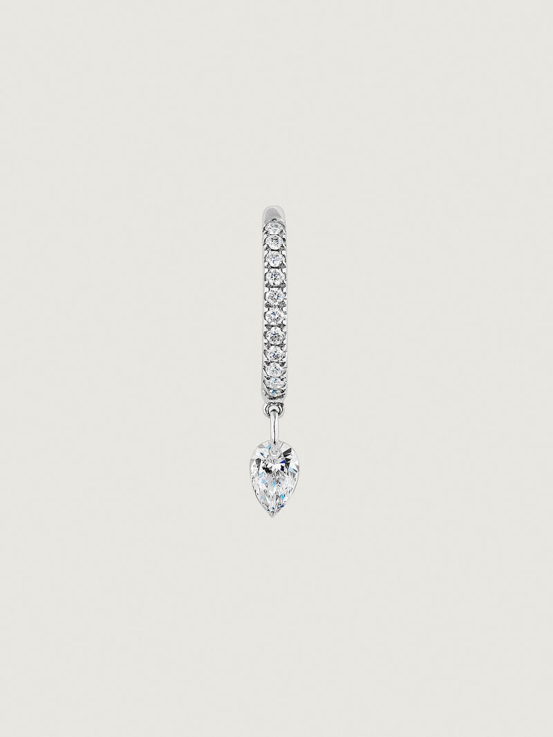 Individual small hoop earring made of 18K white gold with diamonds. image number 0