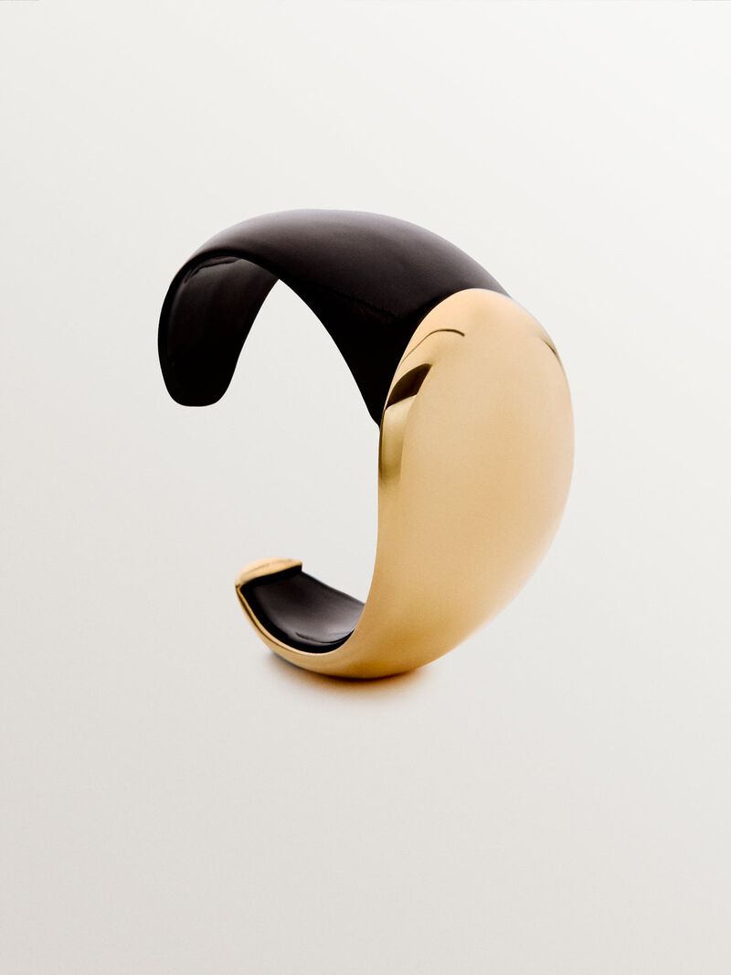Rigid 925 silver bracelet plated in 18K yellow gold and ebony image number 6