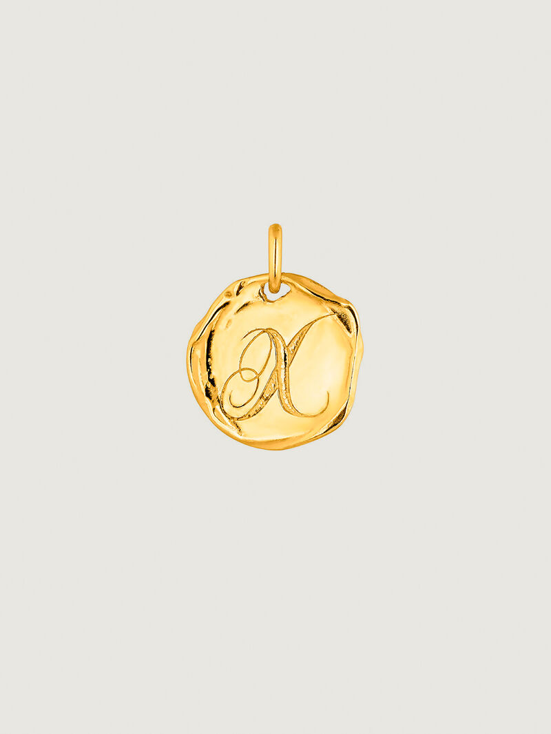 Handcrafted charm made of 925 silver, coated in 18K yellow gold with the initial X. image number 0