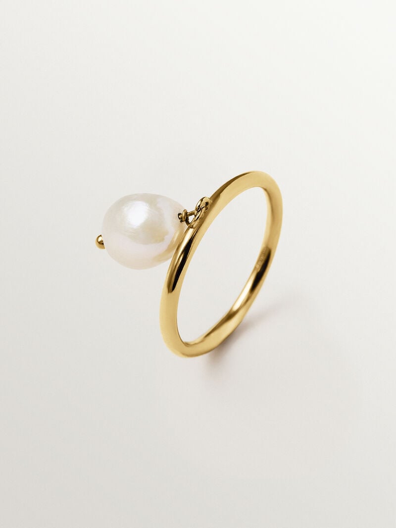 925 silver ring with 18K gold plating and hanging pearl image number 0