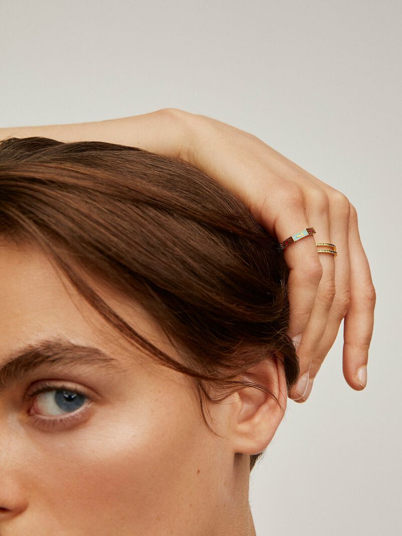 929 Silver ring coated in 18K yellow gold with colorful enamel and number 7. image number 5