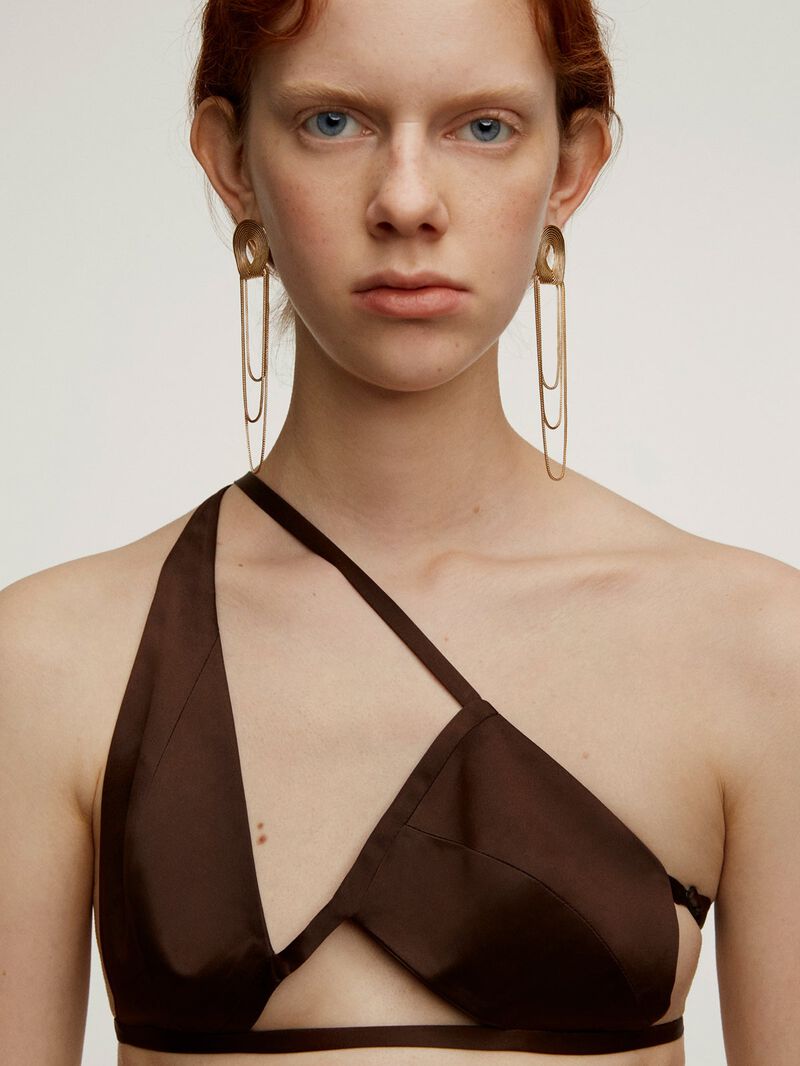 Large 925 silver earrings bathed in 18K yellow gold with relief and chains image number 2