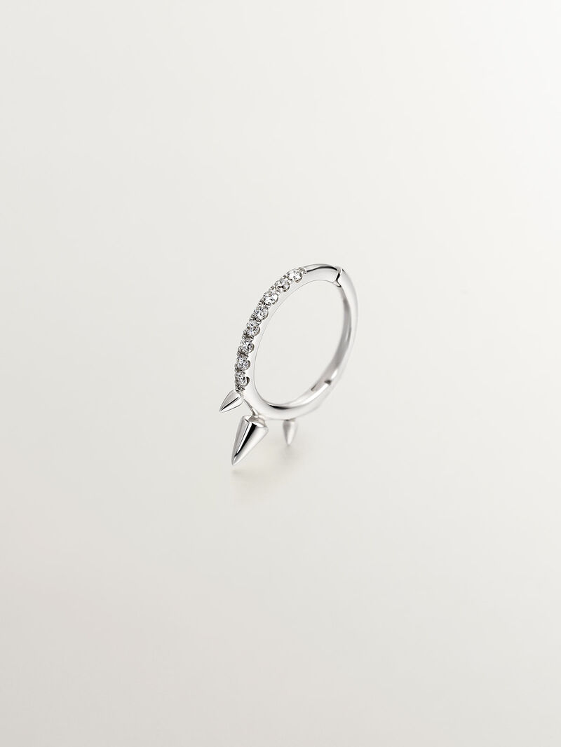Individual small hoop earring in 9K white gold with spikes and diamonds. image number 0